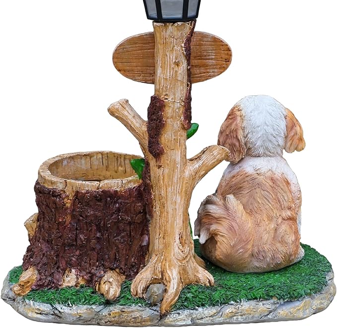 Animal Outdoor Statue Planter Solar Light Welcome Garden Sculpture Resin Flower Pot Decorative Porch Patio Yard Lawn Entryway Figurine with LED Lamp Rustic Plant Holder Ornament Courtyard (E)