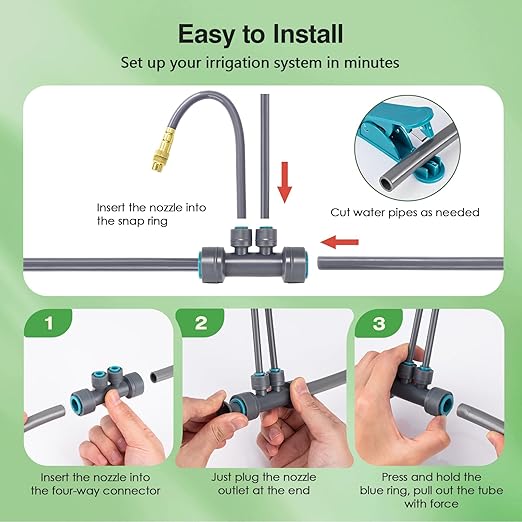 39 FT Drip Irrigation System - Double-Head 360° Adjustable Garden Watering System with 24 Spray Nozzles, Garden Atomizing Misting System & Irrigation System for Garden, Greenhouse, Yard, Lawn, Plants