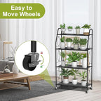 VyGrow 4 Tier Plant Stand with Wheels, Plant Shelf for Indoor Outdoor, Heavy Duty Metal Tall Plant Stands Holder Rack for Living Room Balcony and Garden, Black