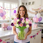 Benchmark Bouquets - White, Pink, Purple Tulips - Fresh Flowers for Delivery - Mothers Day Gifts for Wife - Mothers Day Flowers for Mom - Teacher Appreciation Gifts - Glass Vase Included (20 Stems)