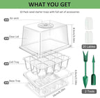 YAUNGEL Seed Starting Trays, 10 Pack 120 Cells Thicken Seed Starter Tray Kit with Humidity Dome/Heightened Lids Durable Growing Trays for Greenhouse & Gardens, Transparent