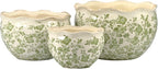 Galt International Ceramic Plant Pots Set of 3 Rustic Vintage Farmhouse Cream Crackle Glaze (11"/ 9.6"/ 7") Garden Indoor Outdoor Flower Planter w/Drainage Hole (Vintage Green)