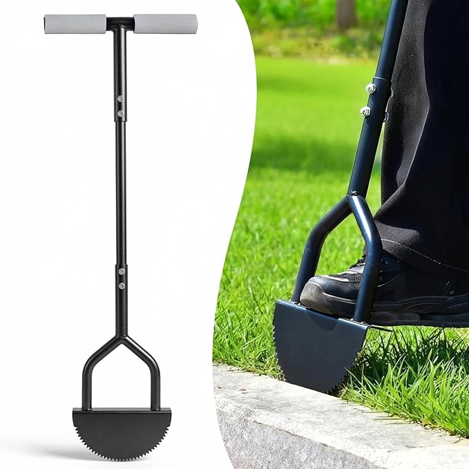 Edger Lawn Tool, Half Moon Edger with T-Grip Handle, Heavy Duty Manganese Steel Saw-Tooth Blade and Wide Footplate, Manual Landscaping Edging for Sidewalk, Yard, Flower Beds