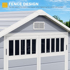 DWVO 6x4.4 FT Outdoor Storage Shed with Fence-Style and Side Windows, Lockable Door, and Vents Resin Storage Shed for Garden Backyard Patio Lawn