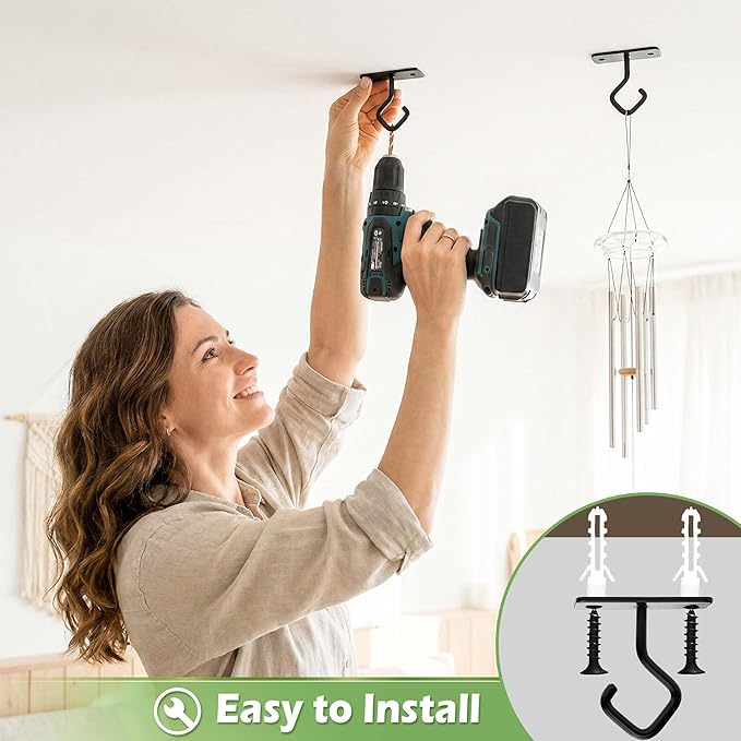 Lifyzoon Ceiling Hooks for Hanging Plants - 2.5 Inch Iron Plant Bracket 8 Pack, Metal Plant Hanger Wall Hooks for Plants, Lanterns, Light, Wind Chimes, Indoor&Outdoor Decoration Black