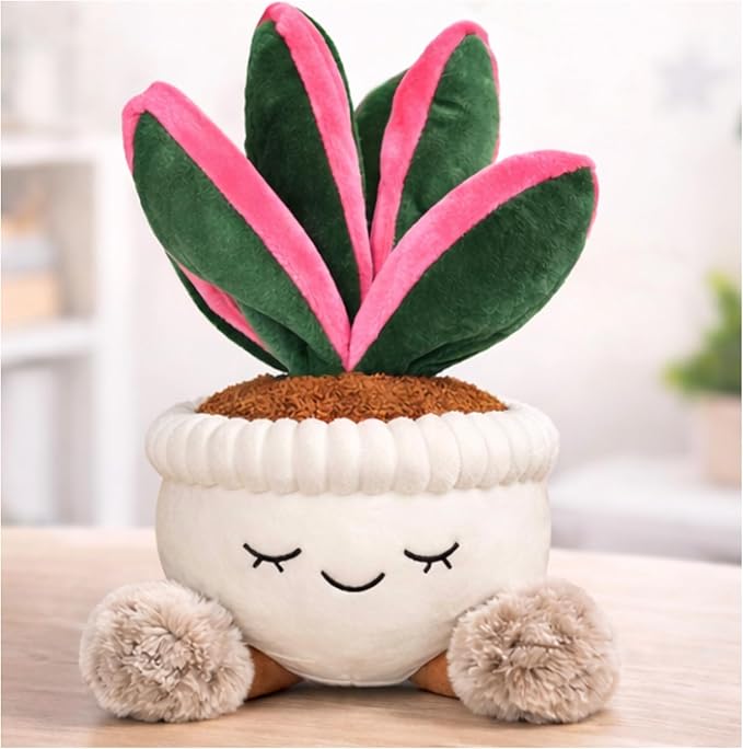 Plush Succulent Plant in Pot – Large 12 Inch Stuffed Succulent Cute Fake Plant Decor for Desk, Bedroom & Nursery, Soft Potted Plant Gift(Oyster Plant)