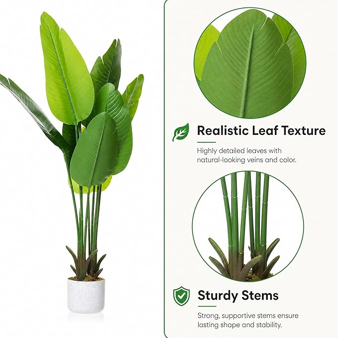 3.8 ft Artificial Banana Tree in Pot, Decorative Evergreen Faux Bird of Paradise Plant, Fake Tropical Traveler's Palm Tree, Indoor House Plants for Living Room Porch Entryway Office