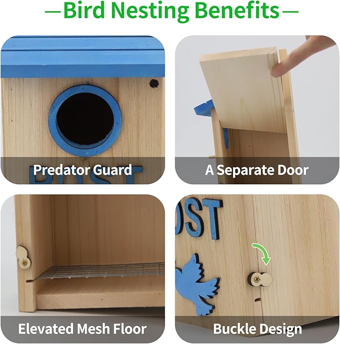 Wooden Bird Houses Bird House for Outside, Blue Wood Mailbox Bird House for Outdoors, Entrance Hole Bird House for Garden Blue Bird Hummingbird Wren Cardinal Swallow Sparrow Finch