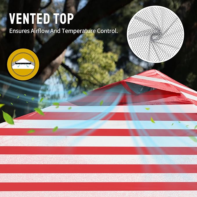 CROWN SHADES 10x10 Pop Up Canopy - Beach Tent with One Push Setup - Easy Outdoor Sun Shade for Events, Parties, Camping - Gazebo with STO-N-Go Cover Bag, Silver Coated Top, Red Strips