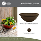 The HC Companies 13 Inch Garden Bowl Planter - Shallow Plant Pot with Drainage Plug for Indoor Outdoor Flowers, Herbs, Chocolate