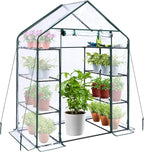 Ohuhu Small Greenhouse for Outdoors: 4 Tiers 6 Shelves Walk-in Indoor Green House Heavy Duty Plant Stands Reinforced Plastic PVC Cover Mini Portable Warm House for Outside, 4.8x2.5x6.4 FT