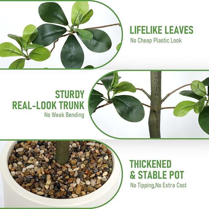 Faux Black Olive Tree 6FT,Artificial Tall Plant with White Planter and Stone,Potted Fake Tree with Natural Trunk,Artificial Plants Indoor for Home Office Living Room Corner Decor