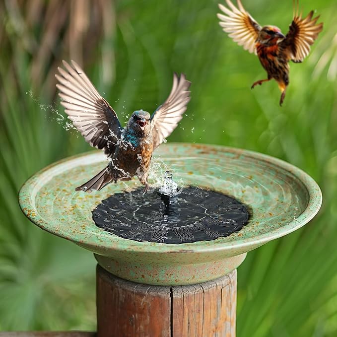 HOUYANG Solar Fountain Bird Bath, Metal Bird Bath Bubbler, Outdoor Bird Bath Bowl, for Outdoors Garden Patio Decor.