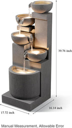 39.76” H 5-Tiers Cascading Bowls Outdoor Water Fountain Made with Eco-Friendly Recyclable Materials, Polyethylene Waterfall Fountain, Outdoor Decor with LED Lights for Patio, Backyard (39.76")