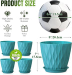 8" Water Wave Plant Pots with Drainage Holes & Saucers, 4 Pack Modern Textured Medium Planters for Indoor Outdoor Plants, Decorative Flower Pots Repotting Set for Flowers, Herbs (Blue)