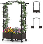 Giantex Planter Boxes with Arch Trellis, 5FT Self-Watering Tall Raised Garden Bed w/Wheels, Hanging Roof & Drainage Holes, Outdoor Indoor Tomato Planter for Climbing Vines Vegetables (60"x16"x58")