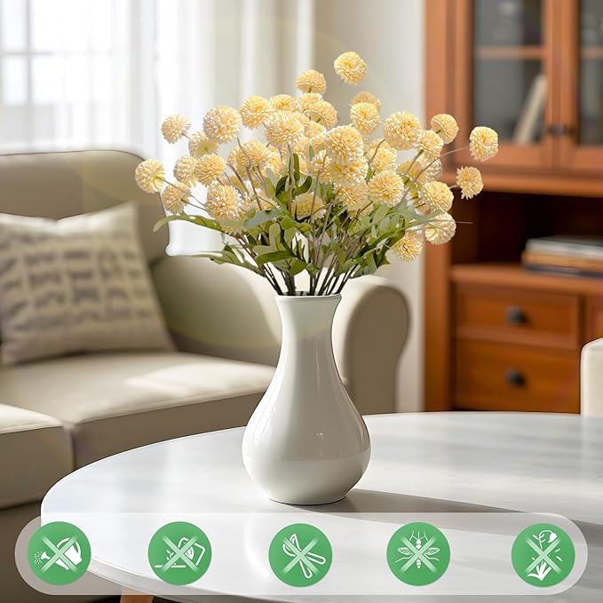 Fake Flowers, 10 Bundles Artificial Fake Flowers Ideal for House Decor, Centerpiece Table Decorations & Bookshelf Styling | Flores Artificiales para Decoración Moderna, Yellow