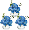 Oairse Blue Orchids Artificial Flowers Faux Orchids Arrangement in Clear Glass Vases Set of 3 Real Touch Phalaenopsis Orchid Flowers Small Fake Orchid Centerpiece for Dining Room Table
