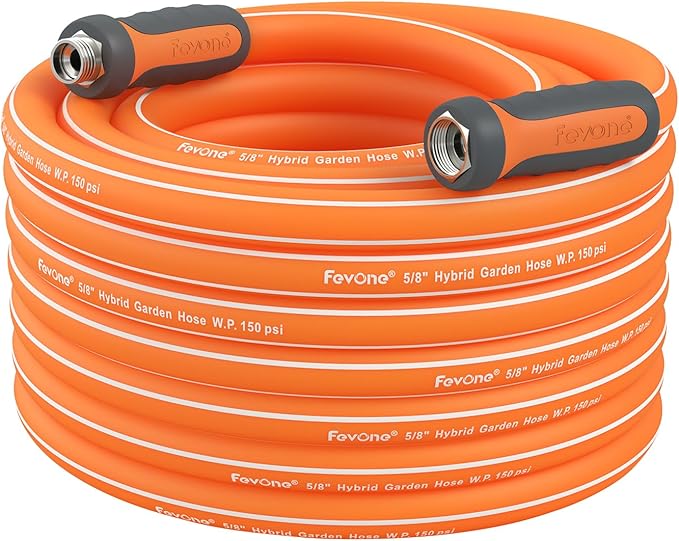 Fevone Kink-Free Garden Hoses, Flexible Water Hose, Drinking Water Safe Hose, 5/8 Inner Diameter Hose, 3/4 Aluminum Fittings with Swivel Handles (55 ft)