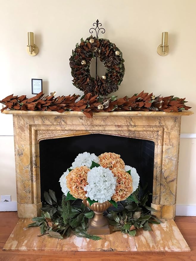ZYTUYO 5 Pcs Peach Orange Silk Hydrangeas Artificial Flower Boho Dried Touch 20'' Faux Hydrangeas for Indoor Home Decor Kitchen Living Room Outdoor Porch Wedding Flower Arrangement