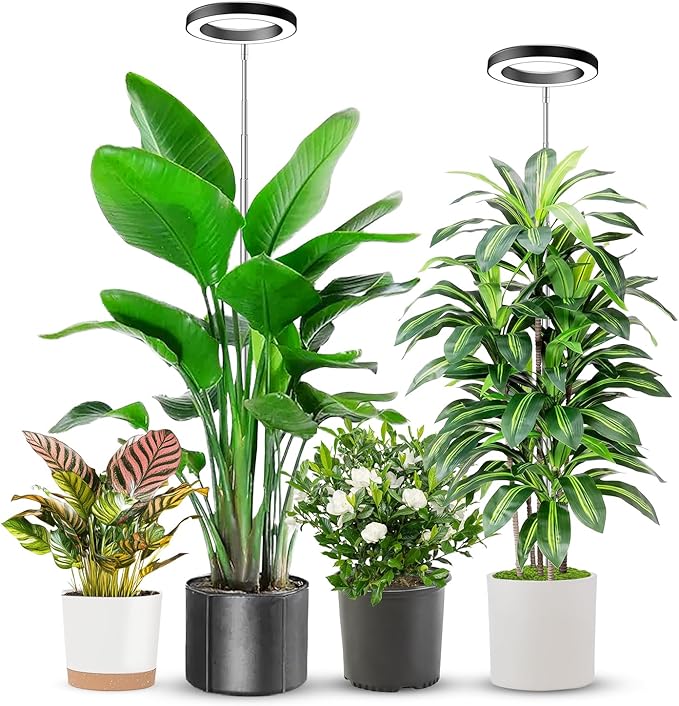 6.3in Grow Light, 80LED Full Spectrum Plant Light for Indoor Growing, Height Adjustable 10"-65", Auto Timer 6/12/16H, 3 Optional Spectrums, Idea for Large Plant, 5V, Black, 2 Pack