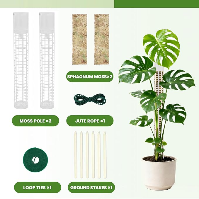Moss Pole Monstera Plant Support, 2Pack 17 Inch Self Watering Moss Pole for Climbing Plants, Stackable & Refillable Plastic Moss Poles for Garden Potted Planter, Pothos