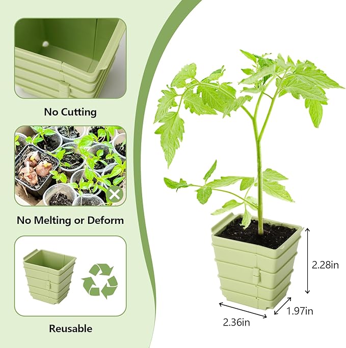 Side-Open Seed Starter Tray 4-Pack, 24 Cells Modular Design with Detachable Plant Cells, Extra-Large 2.36"x2.28" Cells, Reusable Seed Germination Kit for Indoor & Outdoor Gardening