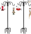 FEED GARDEN 92 Inch Four Shepherd Hooks for Outdoor,Bird Feeder Pole with 5 Prong Base, Adjustable Shepard Hooks for Hanging Plant, Solar Lanterns, Wind Chimes, 2 Pack