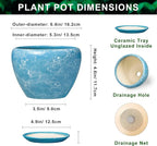 Ceramic Planters for Indoor Plants - 6 Inch Plant Pot with Drainage Hole and Saucer, Round Plant Pots, Modern Decorative Succulent Planter, Desk Decor, Gifts for Plant Lovers, Bubble Blue