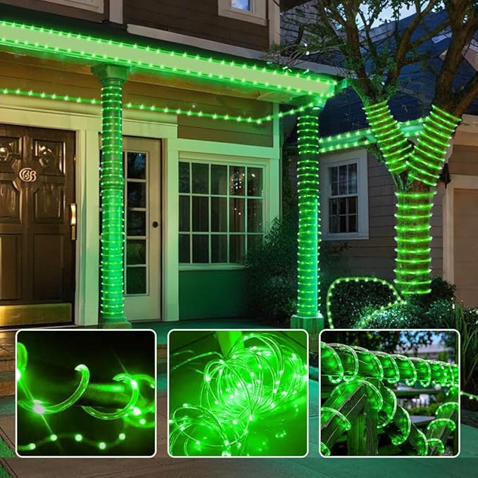 LairtPOW Solar Rope Light Waterproof 39FT 100LEDs Outdoor IP65 Solar String Lights for Easter Outside Party Garden Yard Home Wedding Christmas Halloween Holiday St. Patrick's Day Tree Lighting(Green)
