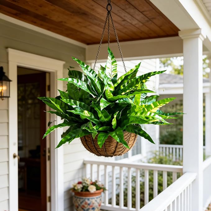 8Pcs Fake Ferns,35in Outdoor Faux Plants UV Resistant,3D Real Touch Fake Plants Total 120 Blades,Weatherproof Artificial Plants Outdoor Indoor for Garden Porch Home Office Living Room Decor