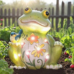 IVCOOLE Outdoor Frog Sculptures,Solar Resin Garden Outdoor Statues,Mother's Day Frog Gifts Sculptures Decorations for Home Patio,Yard,Lawn, Porch, Ornament