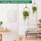 hismocal Hanging Planters for Indoor Plants,Plant Hanger with Sturdy Wood Base,Modern Boho Macrame Plant Hanger,Wall Ceiling Window Stands(Plants/Pots Not Included) (2 Pack-Circle)