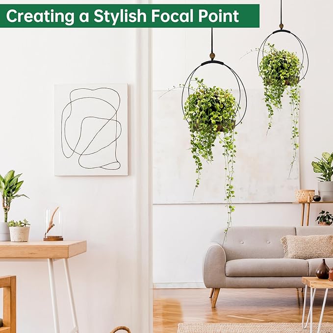 hismocal Hanging Planters for Indoor Plants,Plant Hanger with Sturdy Wood Base,Modern Boho Macrame Plant Hanger,Wall Ceiling Window Stands(Plants/Pots Not Included) (1 Pack-Circle)