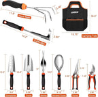 9 Piece Garden Tool Set - Heavy Duty Stainless Steel Gardening Hand Tools with Ergonomic Non-Slip Rubber Handles, Pruning Shears, Trowel and 600D Storage Tote Bag, Gardening Gifts for Women