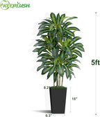 5FT Artificial Dracaena Tree - High-Density Foliage Fake Plant with Black Tall Planter - Faux Yucca Floor Plant for Home Office Decor Indoor