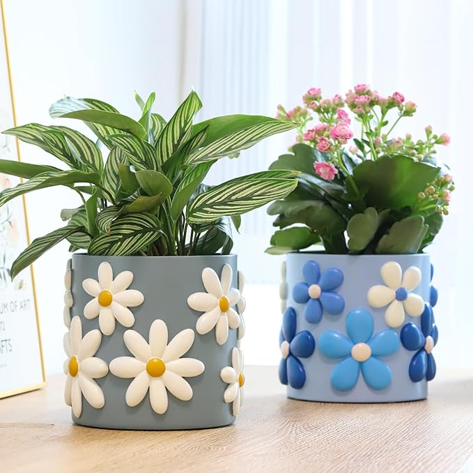 GUGUGO Colorful Flowers Planters Cute Unique Rainbow Planter with Drainage, Vintage Retro Flower Plant pots for Indoor & Outdoor Plants, Eclectic Succulent Gardening Pot for Boho Modern Home Décor-B