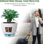 UOUZ 12inch Self Watering Pots, Plastic Planters with Mesh Drainage Holes and Deep Reservoir for Indoor Outdoor Garden Plants and Flowers, White