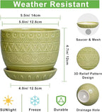 G EPGardening Indoor Plant Pot 5.5 Inch - Ceramic Planter with Drainage Hole and Saucer, Round Boho Plant Pot for Indoor Plants, Plant Lover Gifts, Home Garden Office Decor, Green