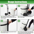 Adjustable Plant Caddy with Wheels, Heavy Duty Plant Dolly Cart w/Grab Arm and Strap Dual Protection, Garden Potted Plant Mover Dolly for Planter Flower Pots Indoor Outdoor, Supports 175lbs, Black