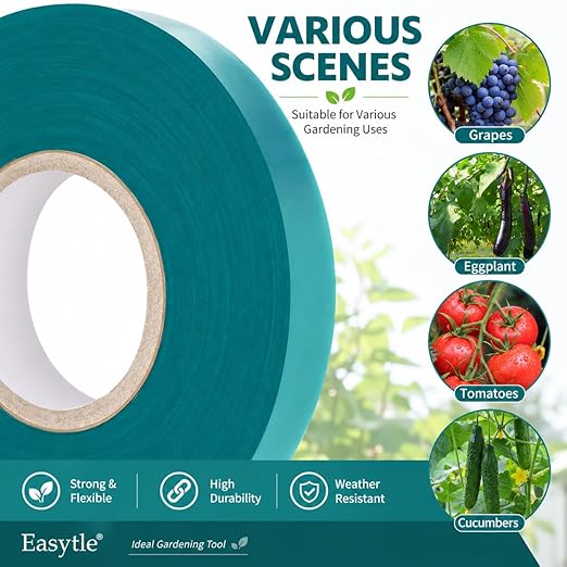 Easytle 2 Pack x 150 ft Stretch Tie Tape Roll, 1/2" Garden Tie Tape, Thick Sturdy Plant Ribbon Garden Green Vinyl Stake Gardening Tools for Indoor Outdoor Patio Plant Use