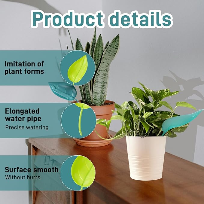 Incauca 12 PCS Plant Watering Leaf, 3 Color Leaflow Plant Pot Watering Funnel Devices, Creative House Flower Water Funnel, Drip Irrigation System for Indoor and Outdoor Potted Houseplants