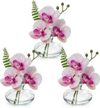 Oairse Pink Orchids Artificial Flowers Faux Orchids Arrangement in Clear Glass Vases Set of 3 Real Touch Phalaenopsis Orchid Flowers Small Fake Orchid Centerpiece for Dining Room Table