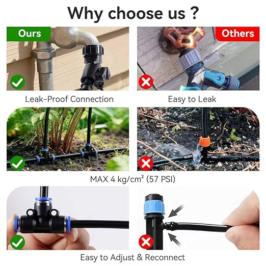 100FT Drip Irrigation System,Garden Watering System with 17 Copper Nozzles&1/4" Tubing, 360° Adjustable Irrigation System for Garden,Automatic sprinklers for Yard,Raised Beds&Greenhouse