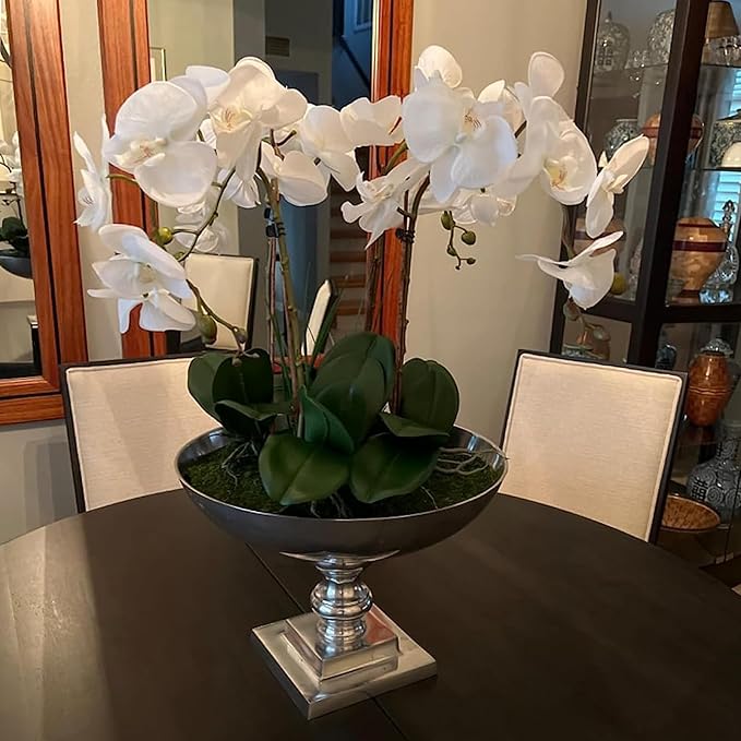 DUYONE Artificial Orchid Plant, 35 Inch 4 Pcs Phalaenopsis Flowers with Leaves, Real Touch Orchid Stems for Home Decoration
