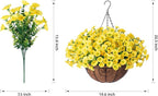 Artificial Fake Hanging Flowers Plants Baskets for Spring Outdoors Decor, Faux Silk Morning Glory in Planter UV Resistant Realistic Outside Flowers for Outdoor Porch Patio Balcony Yard Home, Yellow