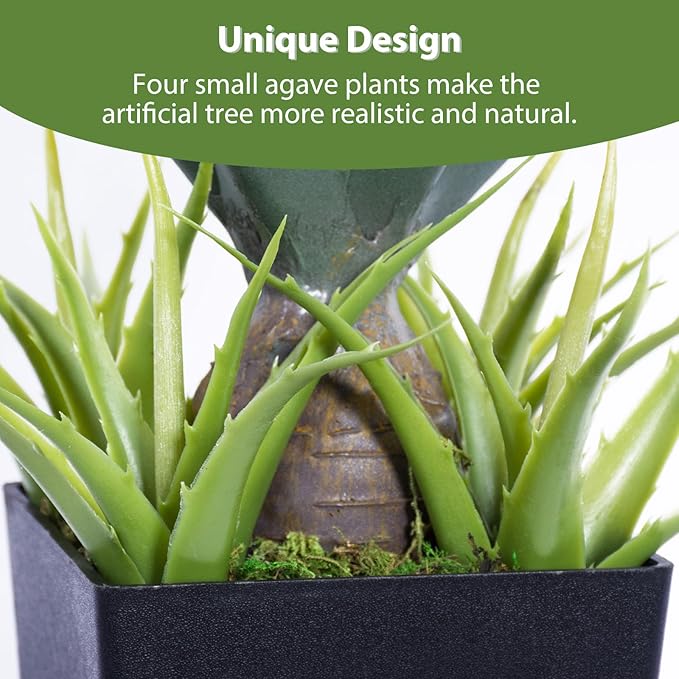 Artificial Spiked Agave Plant 2.5ft, 30 Inch Tall Fake Aloe Vera Plants in Black Pot, Fake Floor Plant Indoor Outdoor for Front Porch Patio Home Office Door Step Decor 1PCS