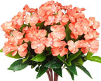 CITYES 4 Pcs Artificial Flowers Outdoor Impatiens UV Resistant Fake Silk Impatiens Flowers Orange Faux Flowers Impatiens Bushes Artificial Impatiens for Outdoor Planter Pot Hanging Basket Porch Decor