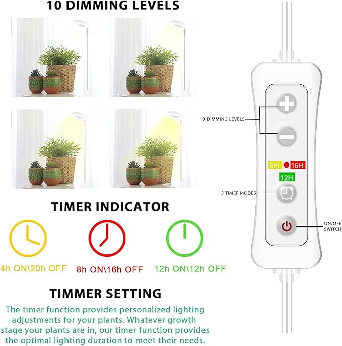 yadoker Halo Plant Grow Light, LED Growing Light with Base,Full Spectrum for Indoor Plants,Height Adjustable, Automatic Timer, 5V Low Safe Voltage,Idea for Small Plant Light(3 Pack)