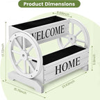 2-Tier Wooden Wagon Planter Box, Extra Large Decorative Flower Cart with Wheels, Washed White Rustic Wood Planter with Drainage Holes & Non-Woven Liner, Raised Bed for Flowers Herbs Vegetables
